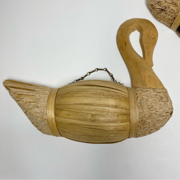 Set of 3-Vintage Corn Husk Swan Decoy Figure Handmade Wood - Picture 2 of 11